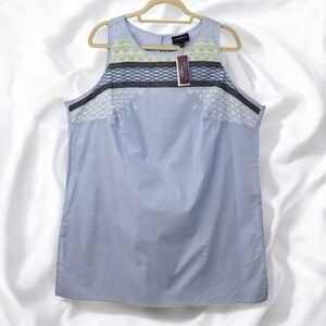 Lane Bryant Sleeveless Top Embroidered Blouse‎ Casual Blue Woman 14 Lagenlook